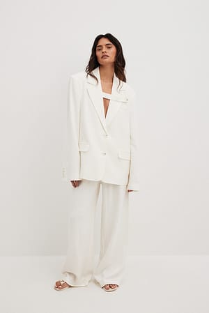 Linen Blend Buckle Up Blazer Outfit