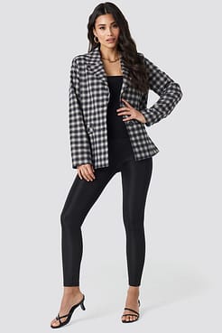 Checkered Straight Fitted Blazer Outfit