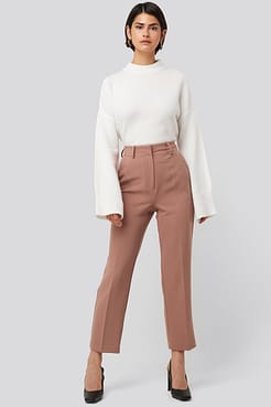 Tailored Cropped Suit Pants Pink Outfit.