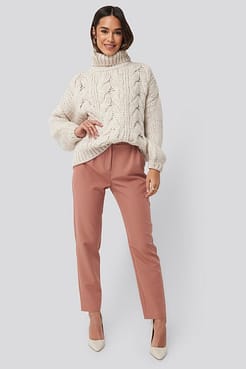 High Neck Heavy Cable Knitted Sweater Outfit