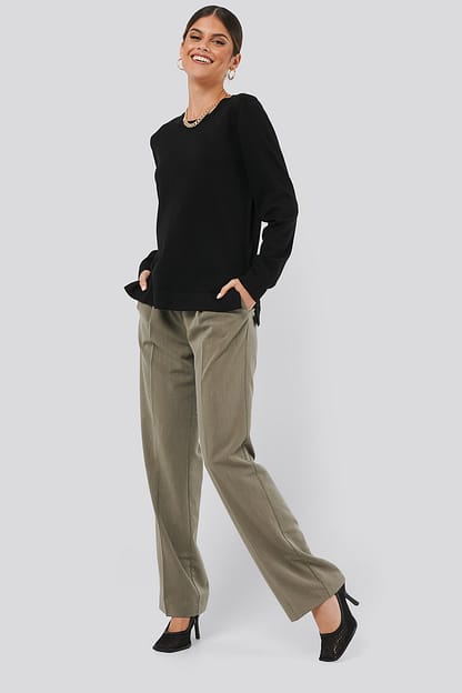 Black Wide Cuff Balloon Sleeve Knitted Sweater