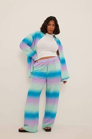 Multi Colour Print Straight Leg Structured Trousers