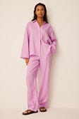 Pink Pantalon droit en lin