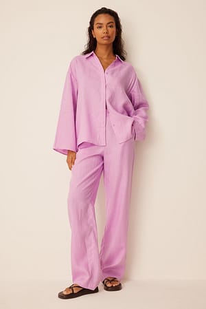 Pink Pantalon droit en lin