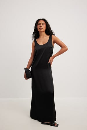 Black Maxi robe satin droite