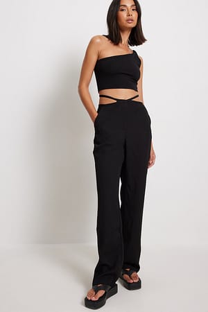 Black Pantalon de costume coupe portefeuille avec lanière