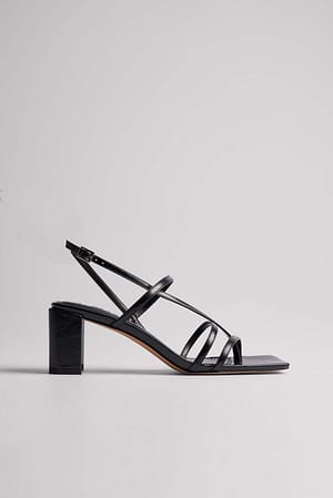 Black Chaussures à talons carrés à lanières