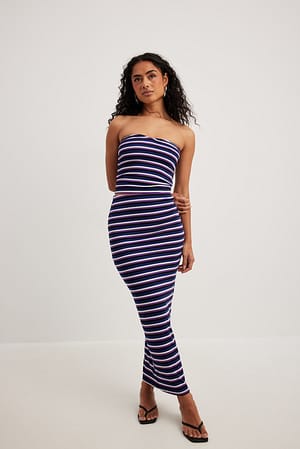 Stripe Heart Neckline Tube Top Outfit