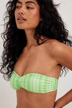 Green Stripe Haut de bikini bandeau à rayures