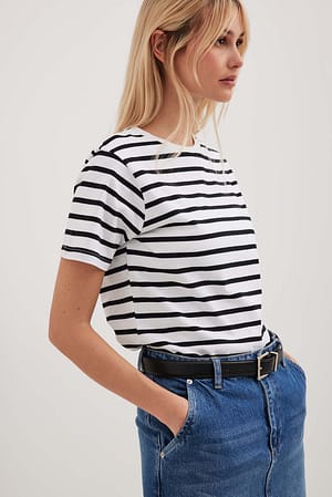 White/Black Tee-shirt bio rayé coupe carrée