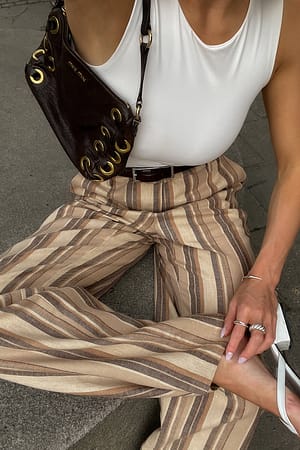 Brown Stripe Pantalon de tailleur rayé à taille mi-haute