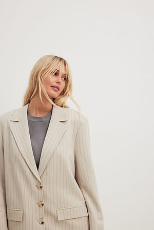Beige Stripe Blazer oversize à rayures