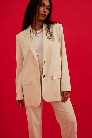 Beige Stripe Striped Oversized-fit Blazer