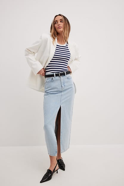Navy/White Stripe Débardeur côtelé