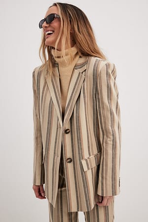Brown Stripe Blazer droit à rayures