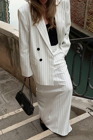 White/Black stripe Jupe longue habillée à rayures