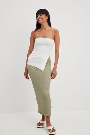 Khaki Jupe mi-longue ajustée structurée