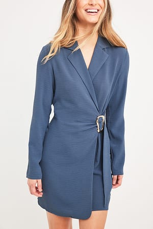 Blue Grey Robe portefeuille structurée avec boucle