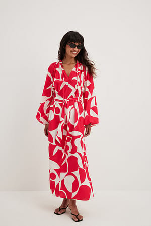 Red Graphic Print Robe Midi volume structuré