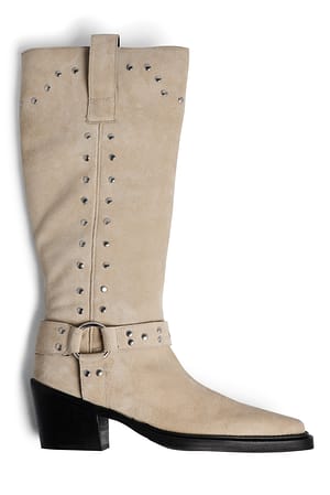 Beige Studded Western Boots