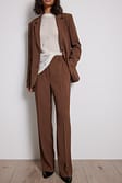 Brown Pantalon de costume droit ajusté coupe standard