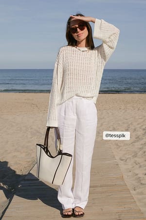 White Pantalon large en lin