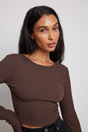 Chocolate Brown Haut texturé en jersey à manches longues