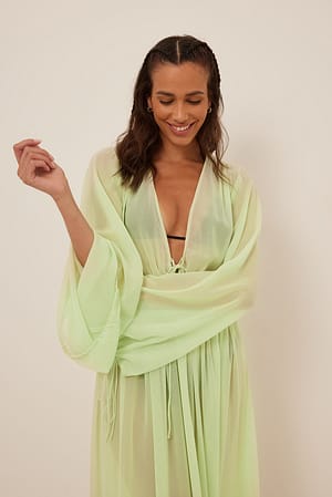 Light Green Robe en mousseline nouée à la taille