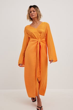 Orange Maxi robe nouée à la taille