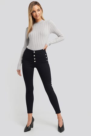 Navy Trendyol Button Detailed High Waist Skinny Jeans