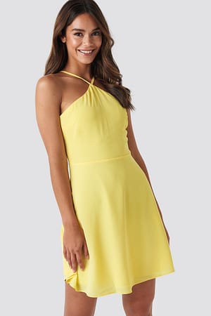 Yellow Strap Detailed Mini Dress