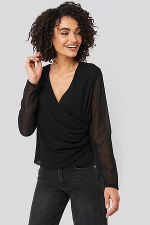 Black Trendyol Mesh Sleeve Detailed Blouse