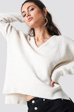 Ecru Punched Knitted Sweater