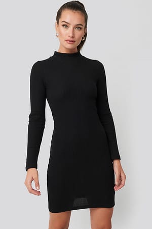 Black Trendyol Sheer Neck Knitted Mini Dress