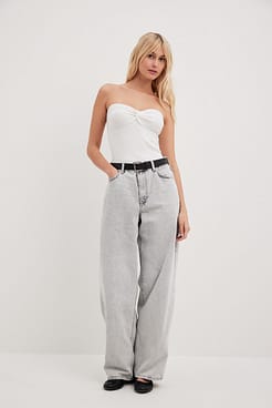 Twist Detailed Knitted Tube Top Outfit