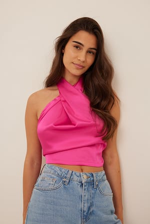 Fuchsia Haut en satin torsadé recyclé