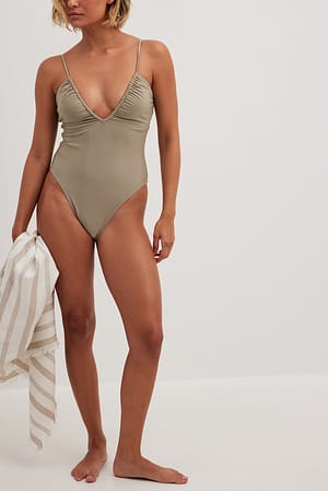 Dark Beige V-neck swimsuit