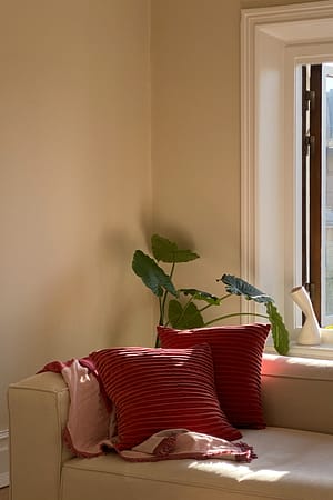 Raspberry Housse de coussin en velours à rayures