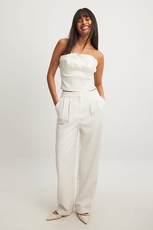 White Pantalon de costume recyclé à plis profonds taille haute
