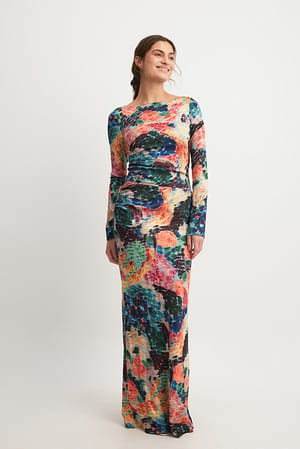 Multicolor Water Lily Print Dress