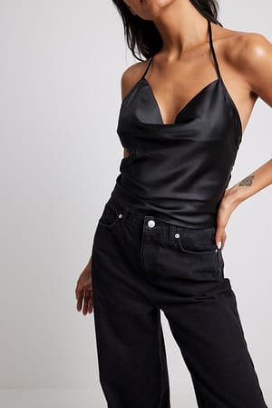 Black Débardeur noué au dos à décolleté en cascade