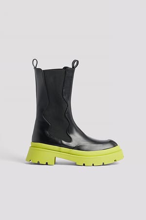 Black/Green Bottes ondulées