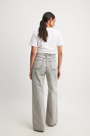 Light Grey Jean large à taille haute