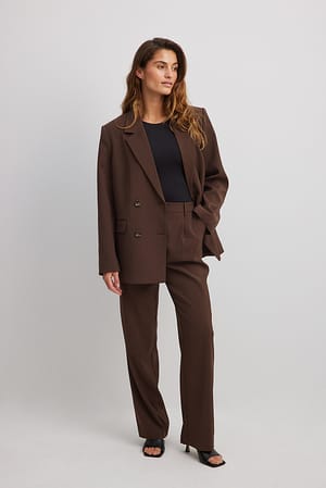 Brown Pantalon de costume plissé