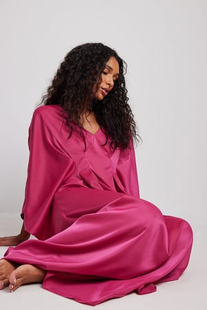 Fuchsia Wide Satin Maxi Dress