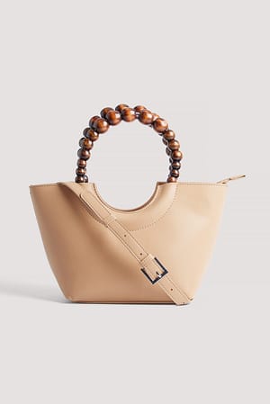 Beige Sac à main avec perles en bois