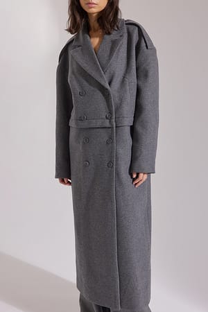 Dark Grey Manteau oversize à double boutonnage en laine mélangée