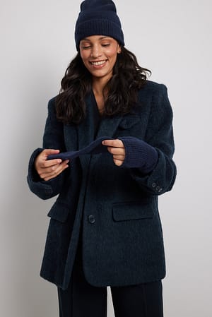 Dark Blue Moufles en maille de laine mélangée