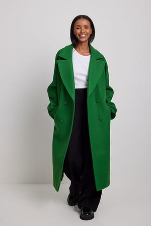 Green Manteau mi-long en laine mélangée