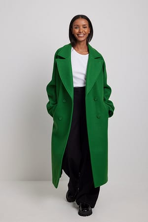 Green Manteau mi-long en laine mélangée